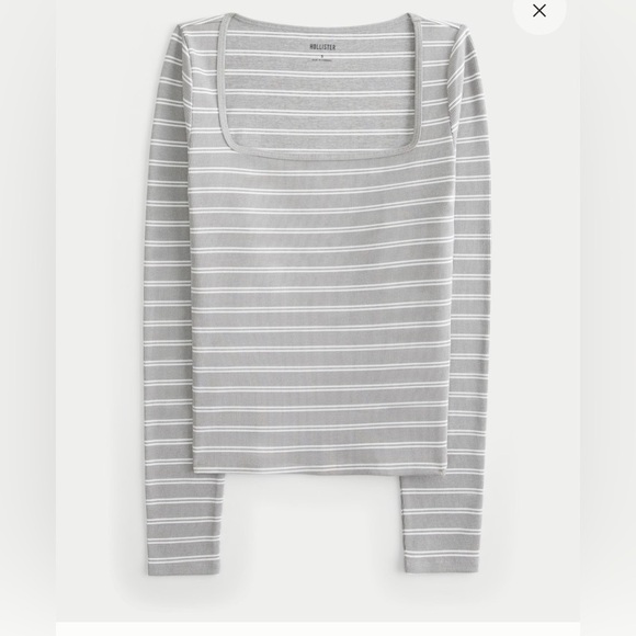 Hollister Tops - Hollister Gray and White Striped Long Sleeve Tee NWT